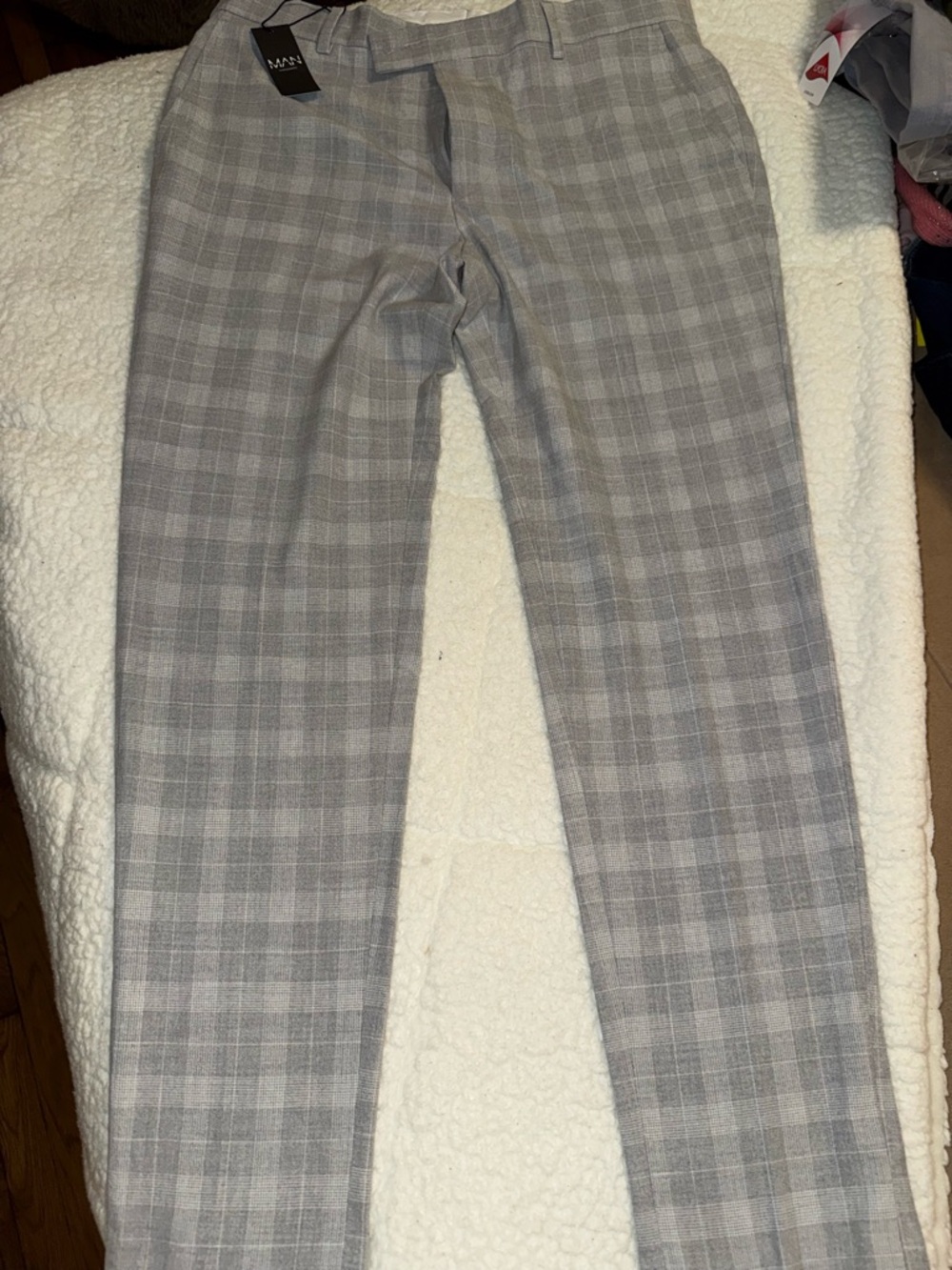 IMAN Light Gray Plaid Men’s Dress Pants